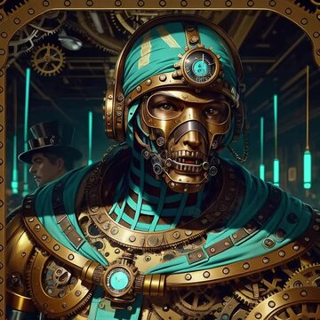 Mummy Morphs to Steampunk Man. Mummy man morphs into Steampunk man. Generative AI.