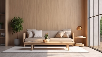 minimalistic interior sofa in a bright room.