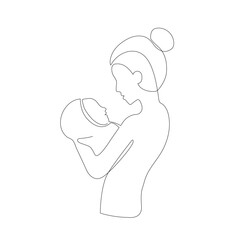 Line art,Continuous lines of mother and newborn baby Line art, human shapes, family,caring for children,love,child love