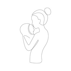 Line art,Continuous lines of mother and newborn baby Line art, human shapes, family,caring for children,love,child love