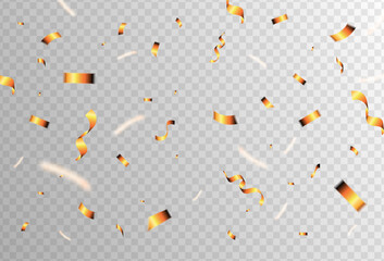 Confetti explosion on transparent background. very bright colors. scattered. gold. orange .dark vector illustration