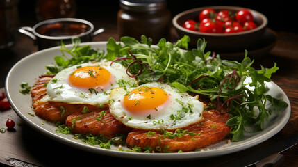 fried eggs with vegetables