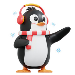 3d rendering Cute Penguin character pointing to left