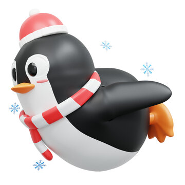3d rendering Cute Penguin character gliding pose