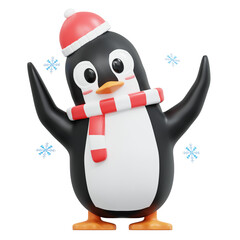 3d rendering Cute Penguin character wearing a beanie