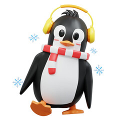 3d rendering Cute Penguin character wearing a earmuffs
