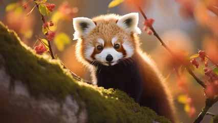 Foto op Plexiglas red panda eating bamboo leaves © 인혜 갈