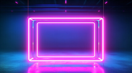 neon abstract luminous frame on black background. Generative AI