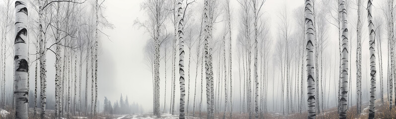 fog autumn forest panorama mystical landscape.