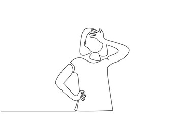headache woman touching head stress bad health line art