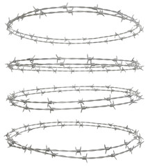 A collection of 3D illustrations featuring circular frame headbands crafted from barbed wire, available in PNG format with a transparent background.