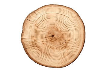 Top view of circular wood piece with annual ring isolated on white background - obrazy, fototapety, plakaty