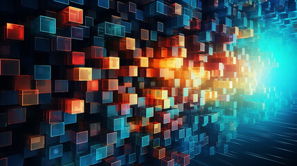 colorful 3d square shape on dark space background. Website, banner and brochure technology background.