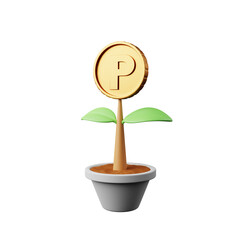 3D rendering. 3D illustration tree with flowers, gold coins, collect points in a pot. white background The concept of saving money for long-term investment