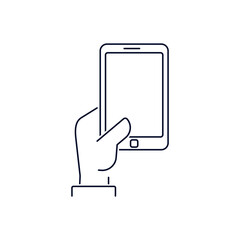 Template with phone screen. Online mobile information, content. Vector linear illustration icon isolated on white background.