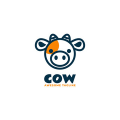 Vector Logo Illustration Cow Line Art Style.
