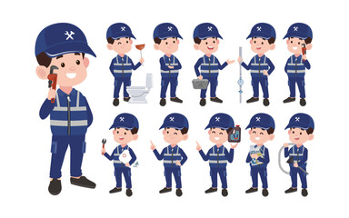 Fototapeta premium Set of plumber with different poses