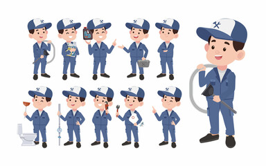 Set of plumber with different poses