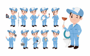Set of plumber with different poses