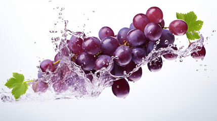 Fresh grape in water splash on white background. Juicy fruit,vine, red vine - obrazy, fototapety, plakaty