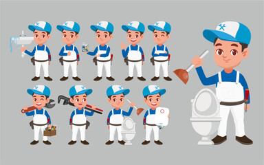 Set of plumber with different poses