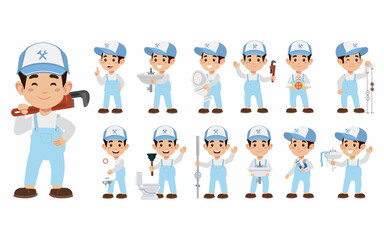 Set of plumber with different poses