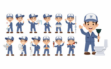 Set of plumber with different poses