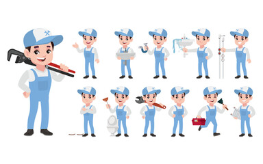 Obraz premium Set of plumber with different poses