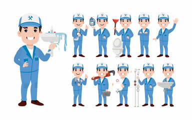 Set of plumber with different poses