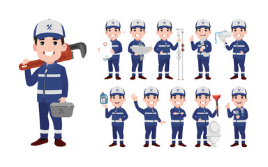 Set of plumber with different poses