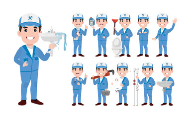 Set of plumber with different poses