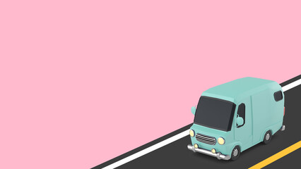 미니 버스 자동차 핑크 배경 Mini Bus Car on Pink Background - obrazy, fototapety, plakaty