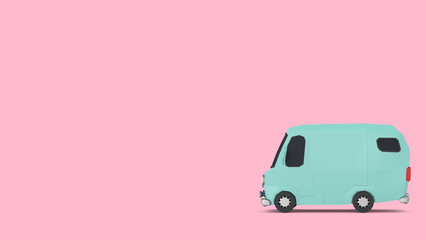 미니 버스 자동차 핑크 배경 Mini Bus Car on Pink Background - obrazy, fototapety, plakaty
