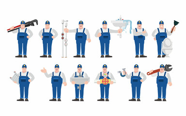 Set of plumber with different poses