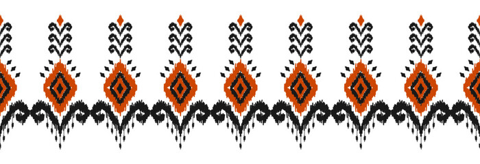 Border ethnic ikat pattern art. folk embroidery, and Mexican style. Aztec geometric ornament print. Design for background, illustration, fabric, clothing, textile, print, batik.