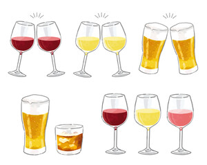 手描き風アルコールドリンクのベクターイラストセット