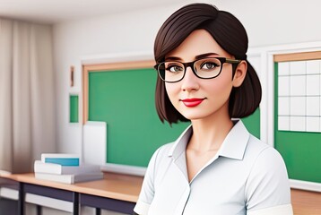 Young teacher in the classroom. Generative Ai