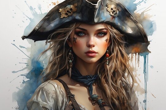 beautiful female pirate in a hat