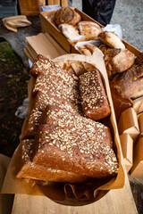 Bastad, Sweden Artisanal bread for sale at an annual autumn fsrmer's market.