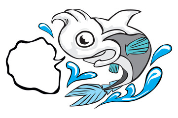 Artwork - Fish wearing a skull mask jumps from the water