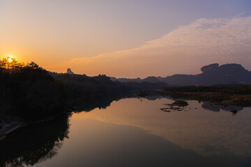 The scenery of Wuyishan landscape of Wuyi Mountains, peaks and the River