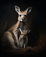 Kangaroo family with nature background