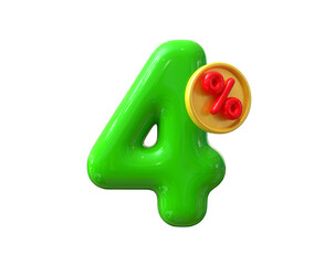 4 Percent Discount Sale Off Balloon Green Number