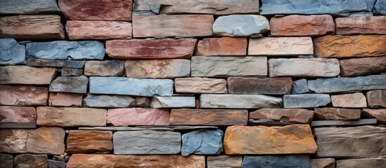 Detailed image of a wall made of natural stone The texture of the stone wall is prominently displayed