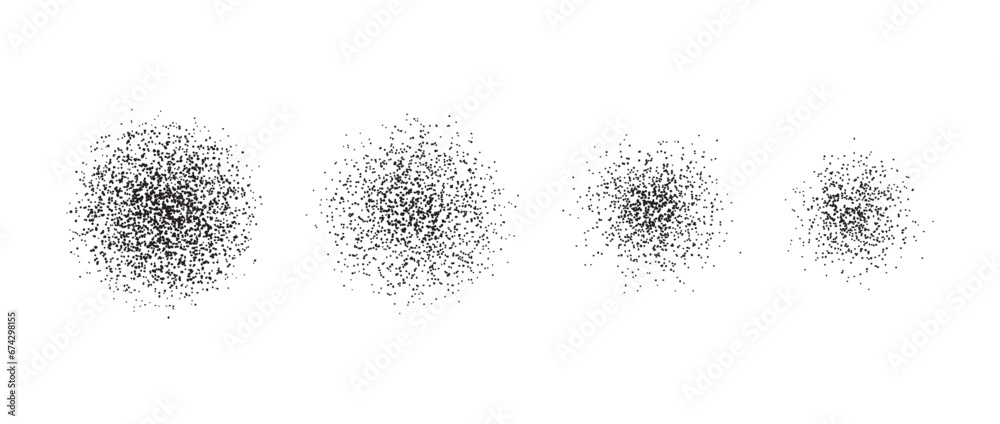 Poster stippled radial brush stroke set. grain gradient circle collection. grunge sprinkle spray texture. d