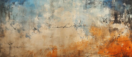 An aged distressed retro background in blue orange and beige colors showcases an old vintage grunge design The background features grungy lines and weathered scratch marks resembling peeling