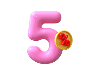 5 Percent Discount Sale Off Balloon Pink Number