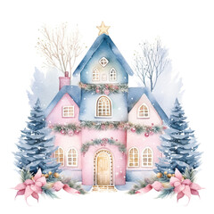 Watercolor Christmas Winter House Decorating