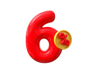 6 Percent Discount Sale Off Balloon Red Number