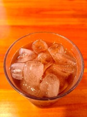 Directly Above Shot Of Ice Tea In Glass Over On Table